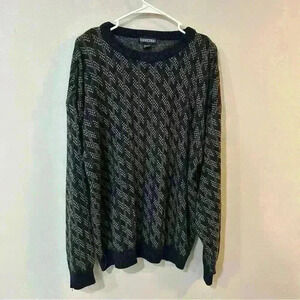 Jantzen Mens Crewneck Navy Tan Pattern Pullover Sweater Size XXL Tall